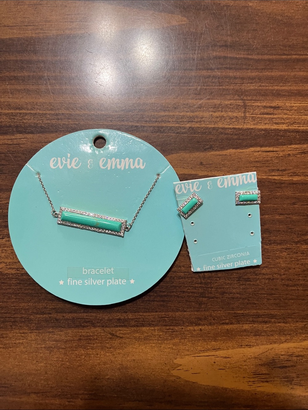 Evie and Emma Turquoise and Silver Bar Bracelet with Matching Studs
